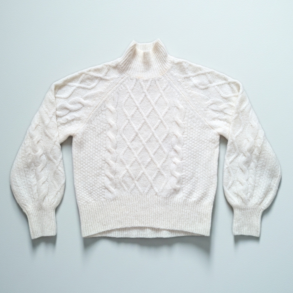 Cream Cable Knit Turtleneck Sweater
